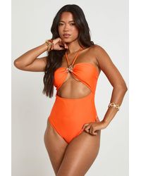 Boohoo - Starfish Trim Cut Out Halter Neck Swimsuit - Lyst