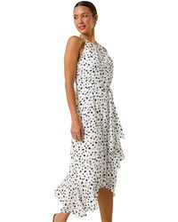 Roman - Spot Print Frill Hem Halter Dress - Lyst