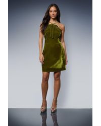 Oasis - Velvet Bow Front Lace Detail Mini Dress - Lyst