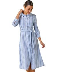 Roman - Textured Stripe Belted Shirt Dress - Lyst