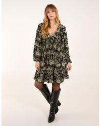 Blue Vanilla - Shirred Elastic Sleeve Tier Mini Dress - Lyst