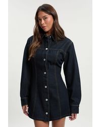 Boohoo - Long Sleeve Cinched Waist Denim Dress - Lyst