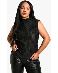 Boohoo - Plus Sleeveless Plisse High Neck Tank Top - Lyst