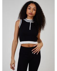 Pink Vanilla - Half Zip Striped High Neck Sleeveless Crop Top - Lyst