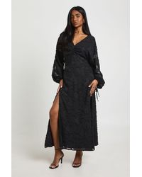 Boohoo - Floral Burnout Volume Sleeve Midi Dress - Lyst