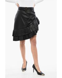 Balmain - Asymmetrische Leren Minirok Met Logo-Riem - Lyst