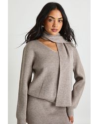 Boohoo - Chunky Rib Boxy Fit Jumper And Scarf 2 Piece - Lyst
