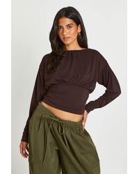 Boohoo - Textured Ruched Low Back Long Sleeve Top - Lyst