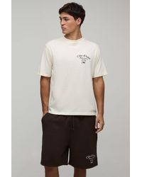 BoohooMAN - Regular Fit Embroidered French Riviera T-Shirt & Fit Short Set - Lyst