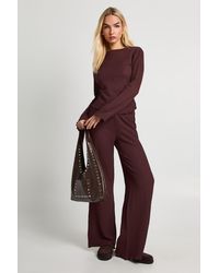 Boohoo - Textured Long Sleeve Lettuce Hem Top & Trouser Co Ord - Lyst