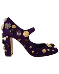 Dolce & Gabbana - Suede Embellished Pump Mary Jane Shoes Leather - Lyst