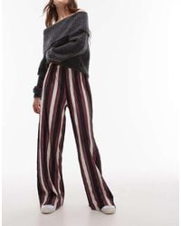 TOPSHOP - Stripe Plisse Wide Leg Trouser - Lyst