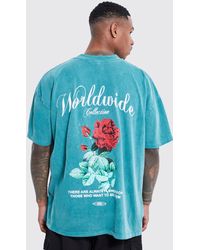 BoohooMAN - Oversized Washed Worldwide Floral Graphic T-shirt - Lyst