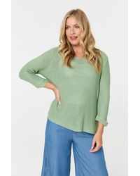 Izabel London - Sage Mesh Texture 3/4 Sleeve Relaxed Top - Lyst