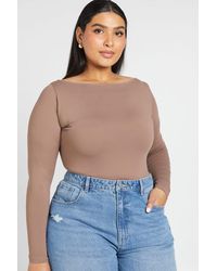 Boohoo - Plus Second Skin Long Sleeve Slash Neck Top - Lyst