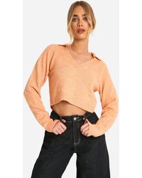 Boohoo - Soft Knit Fine Gauge Cropped Polo Collar Sweater - Lyst