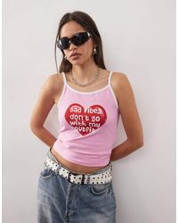 Noisy May - Contrast Trim Cami Top With Bad Vibes Print - Lyst