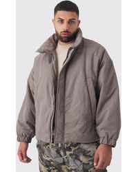 BoohooMAN - Plus Oversized Boxy Padded Funnel Neck Coat - Lyst