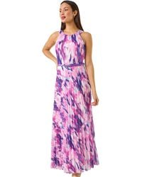 Roman - Blurred Print Pleated Maxi Dress - Lyst