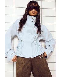 Boohoo - Twill Funnel Neck Cinched Waist Shirt - Lyst