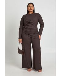 Boohoo - Plus Rib Double Layer Long Sleeve Asymmetric Top - Lyst