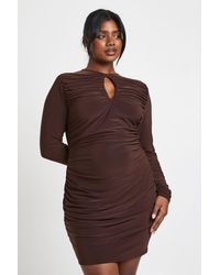 Boohoo - Plus Double Slinky Ruched Keyhole Bodycon Dress - Lyst
