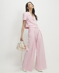 River Island - Wide Leg Trousers Linen Blend Scalloped - Lyst