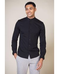Nines - Cotton Long Sleeve Button-Up Shirt With Grandad Collar - Lyst