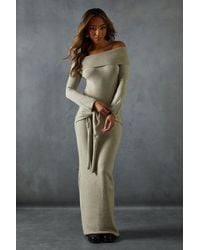 MissPap - Knitted Bardot Wrap Front Midi Dress - Lyst