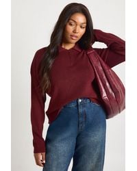 Boohoo - Plus Premium Long Sleeve Collared Rib Knit Top - Lyst