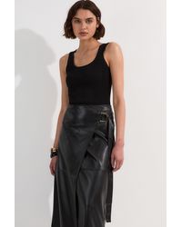 Karen Millen - Faux Leather Tie Detail Wrap Midi Skirt - Lyst