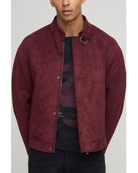 BoohooMAN - Regular Fit Faux Suede Buckle Collar Biker Jacket - Lyst