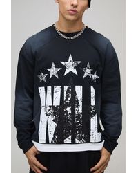 BoohooMAN - Oversized Boxy Faux Hem Star Textured Western Wild Graphic Washed T-Shirt - Lyst