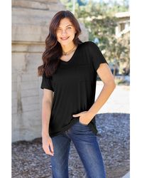 Everyday the Label - Dames Basis Bae Bamboe Volledig Maat V-hals Korte Mouwen T-shirt - Lyst