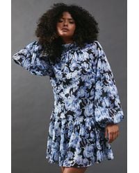 Warehouse - Shadow Stripe High Neck Tie Back Mini Dress - Lyst