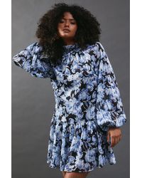 Warehouse - Shadow Stripe High Neck Tie Back Mini Dress - Lyst