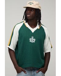 BoohooMAN - Boxy Varsity Embroidered Raglan Knitted Polo - Lyst