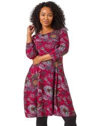 Roman - Petite Floral Print A-Line Stretch Dress - Lyst