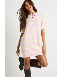 Boohoo - Stripe Collared Oversized Knitted Dress - Lyst