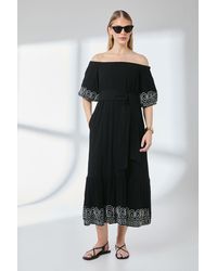 PRINCIPLES - Crinkle Viscose Bardot Bubble Hem Midaxi Dress - Lyst
