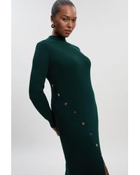 Karen Millen - Plus Size Viscose Blend Popper Detail Split Knit Midi Dress - Lyst