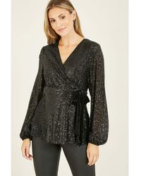 Yumi' - Sequin Wrap Top With Velvet Tie - Lyst