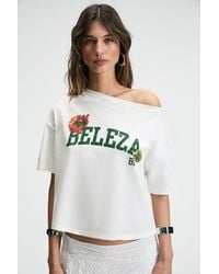 Grimelange - Printed Crop Boat Neck T-Shirt - Lyst