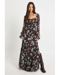 Boohoo - Floral Crinkle Chiffon Milkmaid Maxi Dress - Lyst