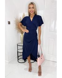 AX Paris - Short Sleeve V Neck Buckle Wrap Midi Dress - Lyst