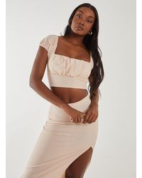 Pink Vanilla - Textured Jersey Puff Sleeve Top - Lyst