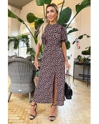 AX Paris - Multi Rose Printed Frill Detail Midi Dress - Lyst