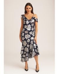 Gini London - Floral Clipped Tiered Ruffle Midi Dress - Lyst