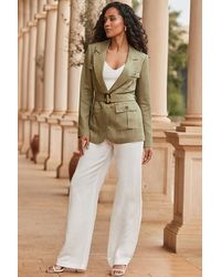 Sosandar - Khaki Linen Blend Belted Utility Blazer - Lyst