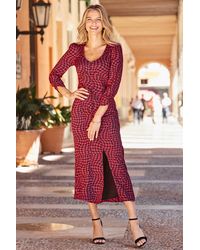 Sosandar - Dogtooth Print Button Detail Midi Dress - Lyst